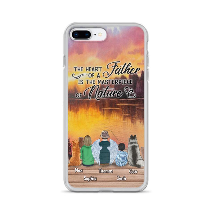 Custom Personalized Father Fishing Phone Case - Father With Up to 2 Kids And 2 Pets - Gift Idea For Father/ Fishing Lover - The Heart Of A Father Is The Masterpiece Of Nature - Case For iPhone And Samsung