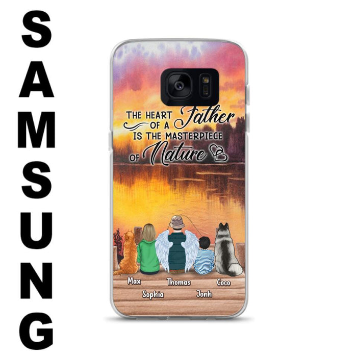 Custom Personalized Father Fishing Phone Case - Father With Up to 2 Kids And 2 Pets - Gift Idea For Father/ Fishing Lover - The Heart Of A Father Is The Masterpiece Of Nature - Case For iPhone And Samsung