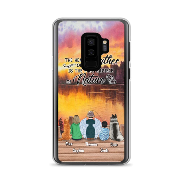 Custom Personalized Father Fishing Phone Case - Father With Up to 2 Kids And 2 Pets - Gift Idea For Father/ Fishing Lover - The Heart Of A Father Is The Masterpiece Of Nature - Case For iPhone And Samsung