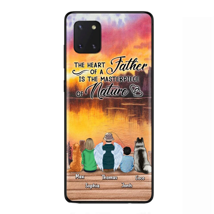 Custom Personalized Father Fishing Phone Case - Father With Up to 2 Kids And 2 Pets - Gift Idea For Father/ Fishing Lover - The Heart Of A Father Is The Masterpiece Of Nature - Case For iPhone And Samsung