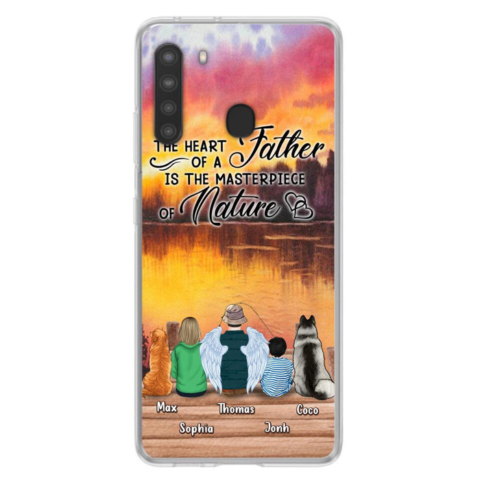 Custom Personalized Father Fishing Phone Case - Father With Up to 2 Kids And 2 Pets - Gift Idea For Father/ Fishing Lover - The Heart Of A Father Is The Masterpiece Of Nature - Case For iPhone And Samsung