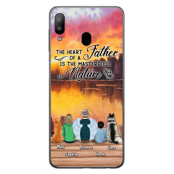 Custom Personalized Father Fishing Phone Case - Father With Up to 2 Kids And 2 Pets - Gift Idea For Father/ Fishing Lover - The Heart Of A Father Is The Masterpiece Of Nature - Case For iPhone And Samsung