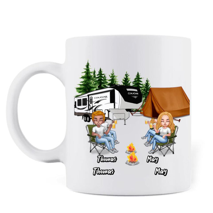 Custom Personalized Camping Friends Mug - Upto 7 People - Gift For Camping Lovers/Friends - Let's Drink And Watch People Park Their Campers