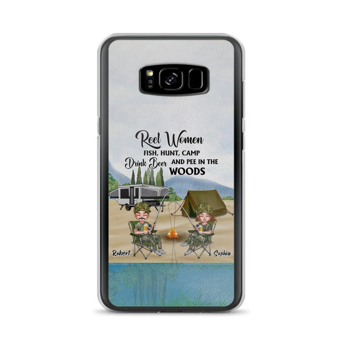 Custom Personalized Fishing Phone Case - Best Gift For Fishing Lovers - Reel Women Fish, Hunt, Camp, Drink Beer And Pee In The Woods - Case For iPhone And Samsung