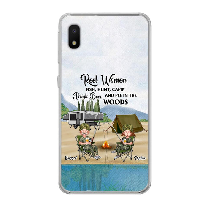 Custom Personalized Fishing Phone Case - Best Gift For Fishing Lovers - Reel Women Fish, Hunt, Camp, Drink Beer And Pee In The Woods - Case For iPhone And Samsung