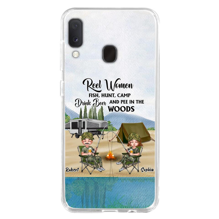 Custom Personalized Fishing Phone Case - Best Gift For Fishing Lovers - Reel Women Fish, Hunt, Camp, Drink Beer And Pee In The Woods - Case For iPhone And Samsung