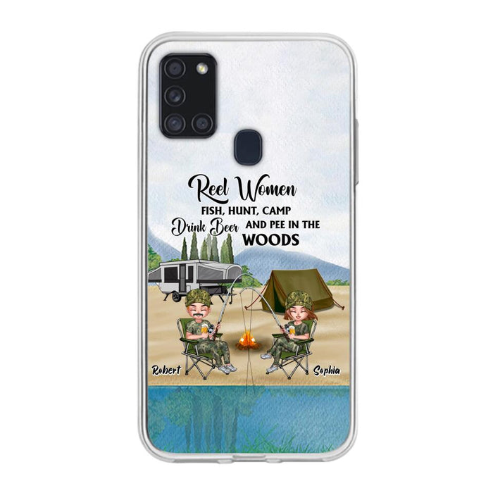 Custom Personalized Fishing Phone Case - Best Gift For Fishing Lovers - Reel Women Fish, Hunt, Camp, Drink Beer And Pee In The Woods - Case For iPhone And Samsung