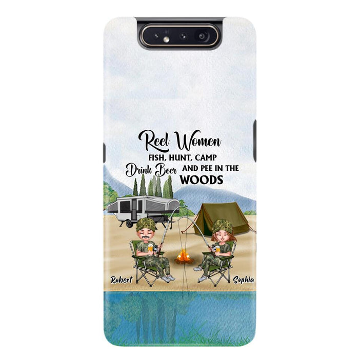 Custom Personalized Fishing Phone Case - Best Gift For Fishing Lovers - Reel Women Fish, Hunt, Camp, Drink Beer And Pee In The Woods - Case For iPhone And Samsung