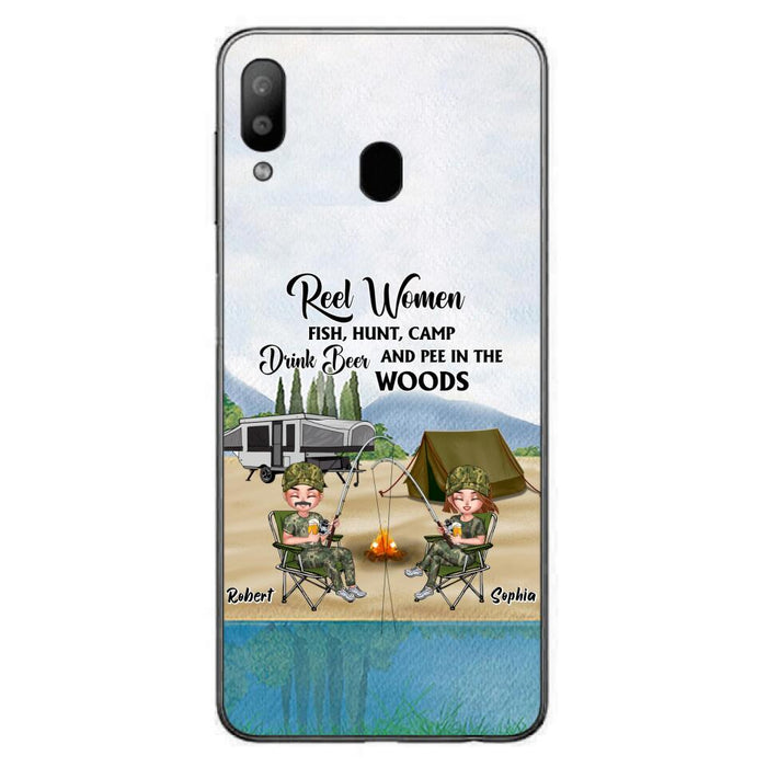 Custom Personalized Fishing Phone Case - Best Gift For Fishing Lovers - Reel Women Fish, Hunt, Camp, Drink Beer And Pee In The Woods - Case For iPhone And Samsung