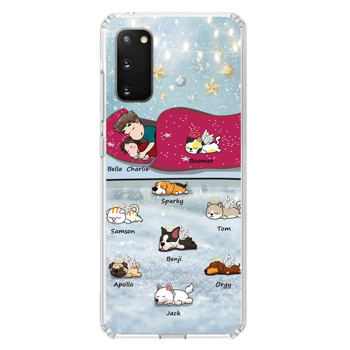 Custom Personalized Couple With Pet Phone Case - Upto 8 Pets - Best Gift For Dog/ Cat Lover - Case For Iphone And Samsung