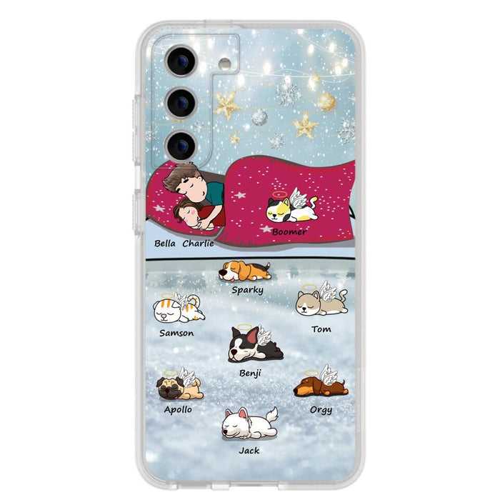 Custom Personalized Couple With Pet Phone Case - Upto 8 Pets - Best Gift For Dog/ Cat Lover - Case For Iphone And Samsung