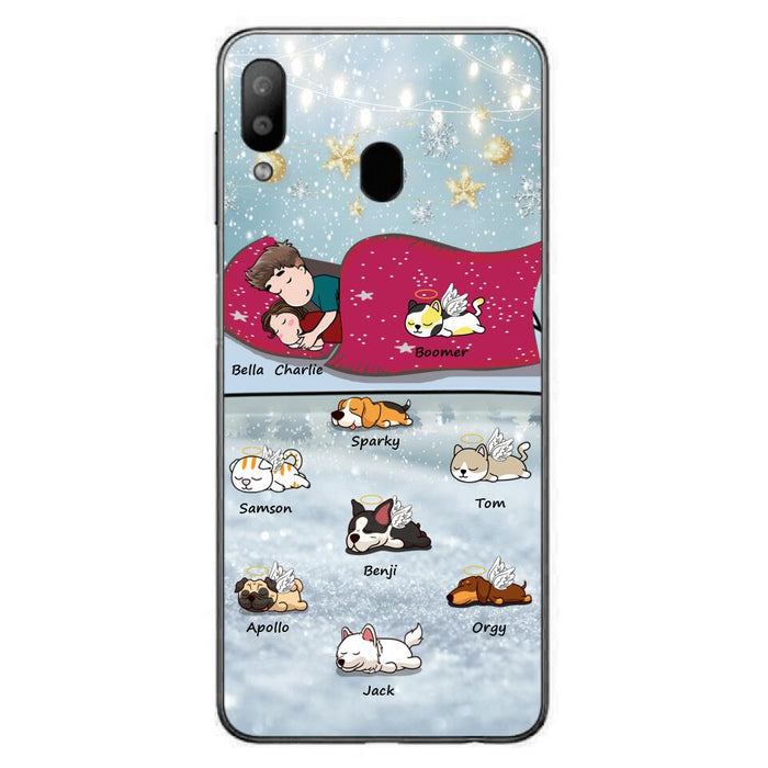 Custom Personalized Couple With Pet Phone Case - Upto 8 Pets - Best Gift For Dog/ Cat Lover - Case For Iphone And Samsung