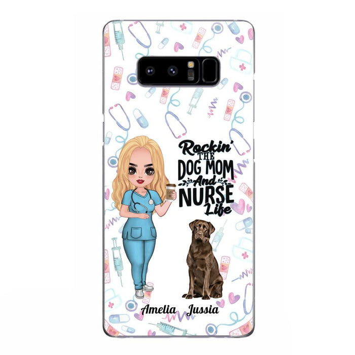 Custom Personalized Nurse Dog Mom Phone Case - Upto 5 Dogs - Gift Idea For Dog Lover - Rockin' The Dog Mom And Nurse Life - Case For iPhone And Samsung