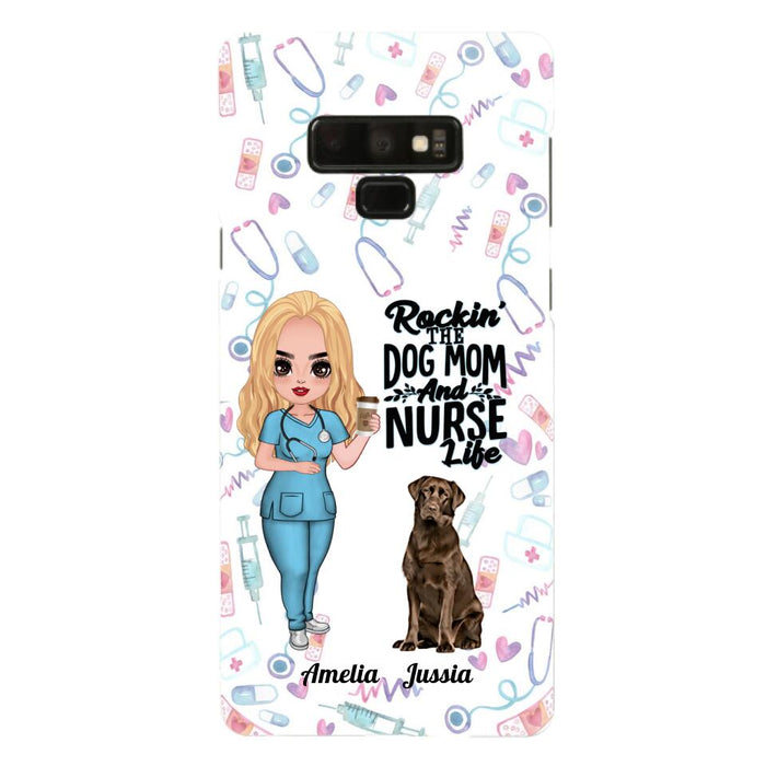 Custom Personalized Nurse Dog Mom Phone Case - Upto 5 Dogs - Gift Idea For Dog Lover - Rockin' The Dog Mom And Nurse Life - Case For iPhone And Samsung