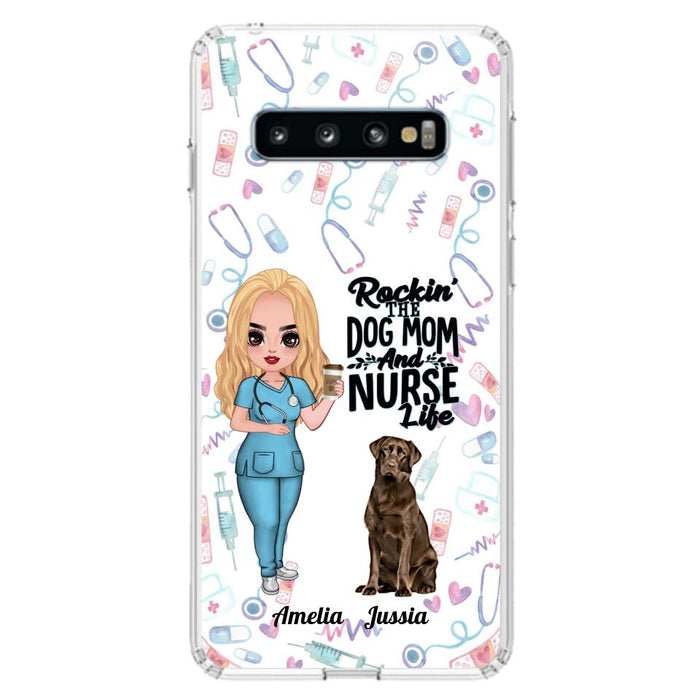 Custom Personalized Nurse Dog Mom Phone Case - Upto 5 Dogs - Gift Idea For Dog Lover - Rockin' The Dog Mom And Nurse Life - Case For iPhone And Samsung