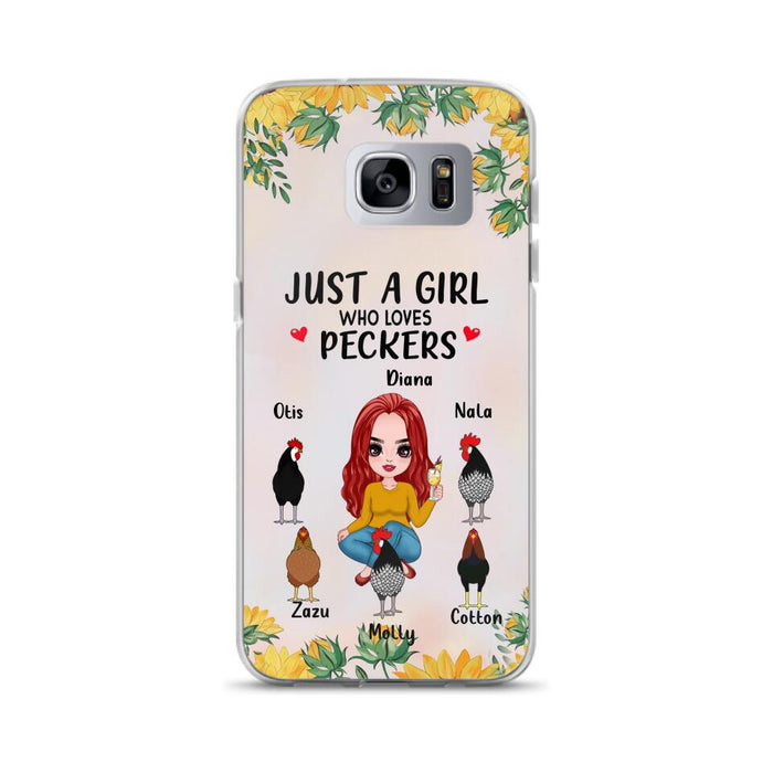 Custom Personalized Chickens Phone Case - Up to 5 Chickens - Just A Girl Who Loves Peckers