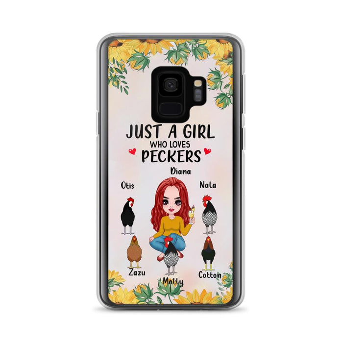 Custom Personalized Chickens Phone Case - Up to 5 Chickens - Just A Girl Who Loves Peckers