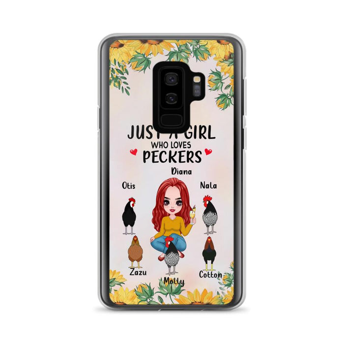 Custom Personalized Chickens Phone Case - Up to 5 Chickens - Just A Girl Who Loves Peckers