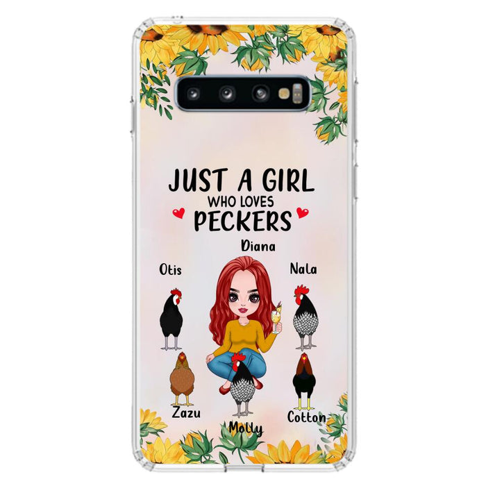 Custom Personalized Chickens Phone Case - Up to 5 Chickens - Just A Girl Who Loves Peckers