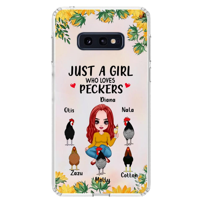 Custom Personalized Chickens Phone Case - Up to 5 Chickens - Just A Girl Who Loves Peckers