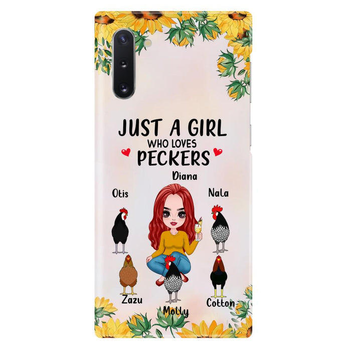 Custom Personalized Chickens Phone Case - Up to 5 Chickens - Just A Girl Who Loves Peckers