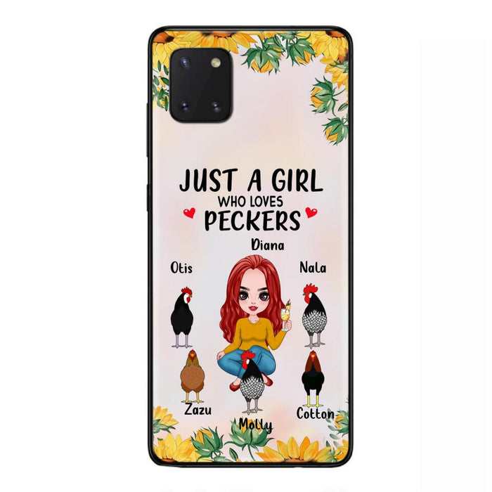 Custom Personalized Chickens Phone Case - Up to 5 Chickens - Just A Girl Who Loves Peckers