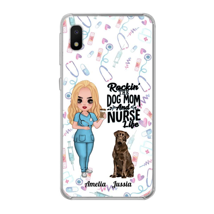 Custom Personalized Nurse Dog Mom Phone Case - Upto 5 Dogs - Gift Idea For Dog Lover - Rockin' The Dog Mom And Nurse Life - Case For iPhone And Samsung