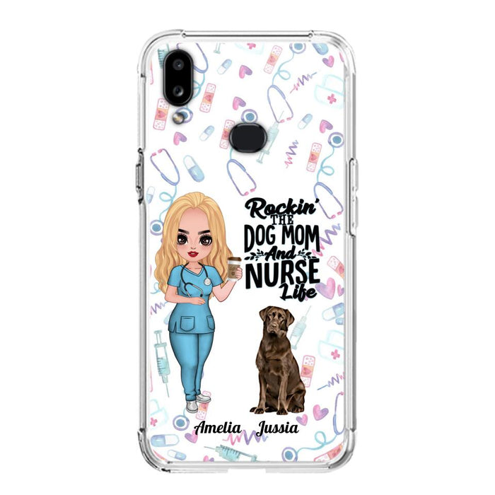 Custom Personalized Nurse Dog Mom Phone Case - Upto 5 Dogs - Gift Idea For Dog Lover - Rockin' The Dog Mom And Nurse Life - Case For iPhone And Samsung