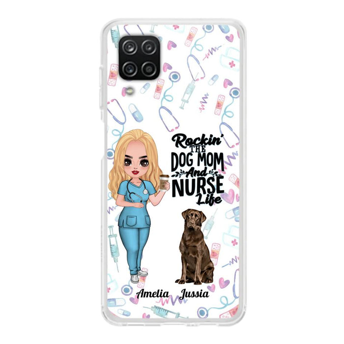 Custom Personalized Nurse Dog Mom Phone Case - Upto 5 Dogs - Gift Idea For Dog Lover - Rockin' The Dog Mom And Nurse Life - Case For iPhone And Samsung