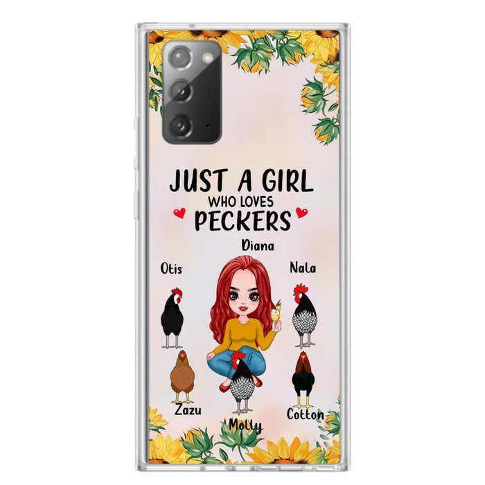 Custom Personalized Chickens Phone Case - Up to 5 Chickens - Just A Girl Who Loves Peckers