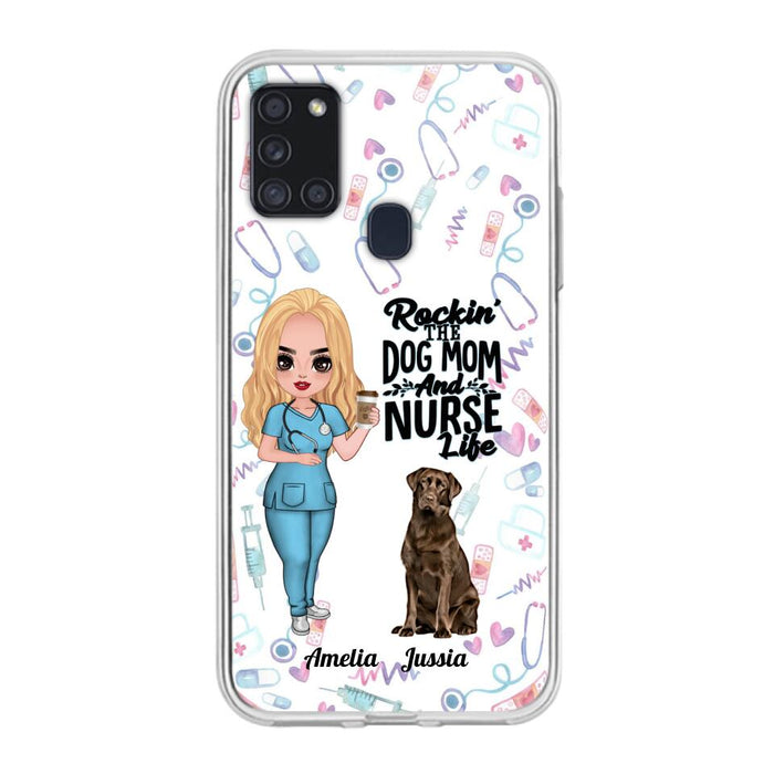 Custom Personalized Nurse Dog Mom Phone Case - Upto 5 Dogs - Gift Idea For Dog Lover - Rockin' The Dog Mom And Nurse Life - Case For iPhone And Samsung