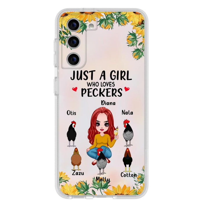 Custom Personalized Chickens Phone Case - Up to 5 Chickens - Just A Girl Who Loves Peckers