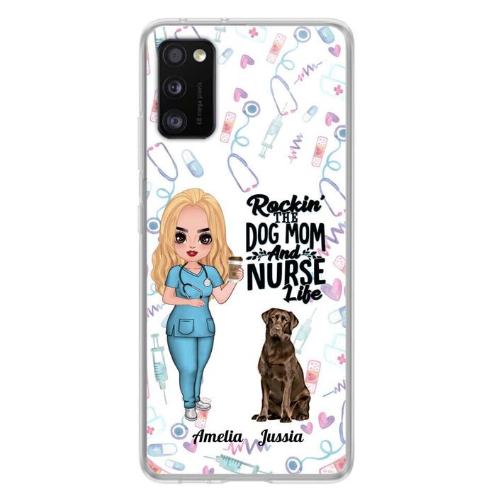 Custom Personalized Nurse Dog Mom Phone Case - Upto 5 Dogs - Gift Idea For Dog Lover - Rockin' The Dog Mom And Nurse Life - Case For iPhone And Samsung