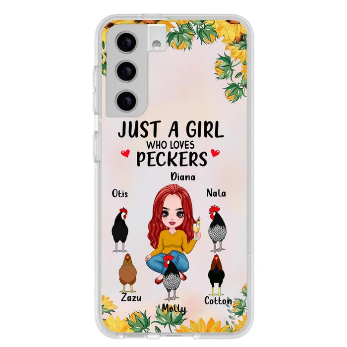 Custom Personalized Chickens Phone Case - Up to 5 Chickens - Just A Girl Who Loves Peckers