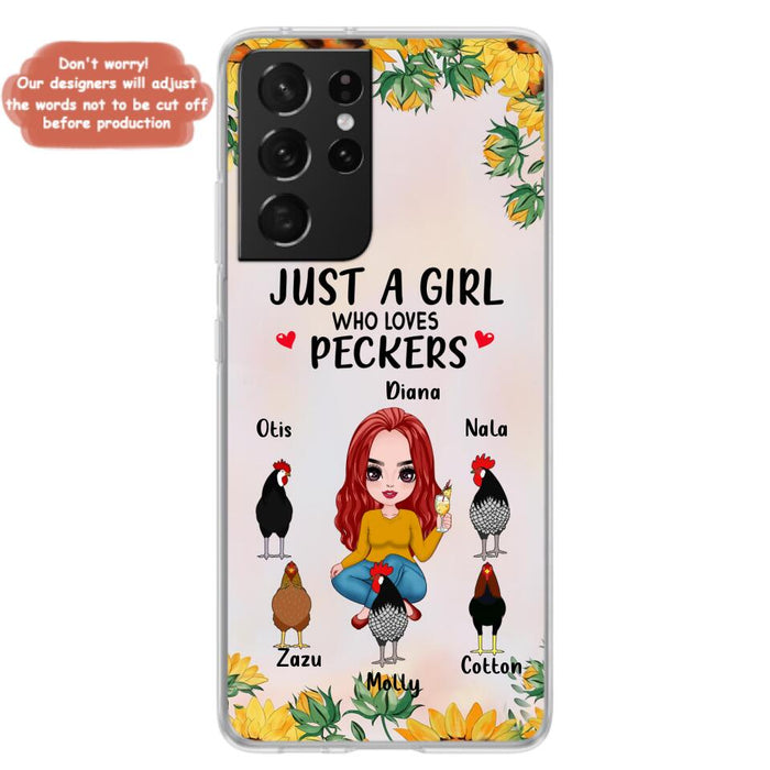 Custom Personalized Chickens Phone Case - Up to 5 Chickens - Just A Girl Who Loves Peckers