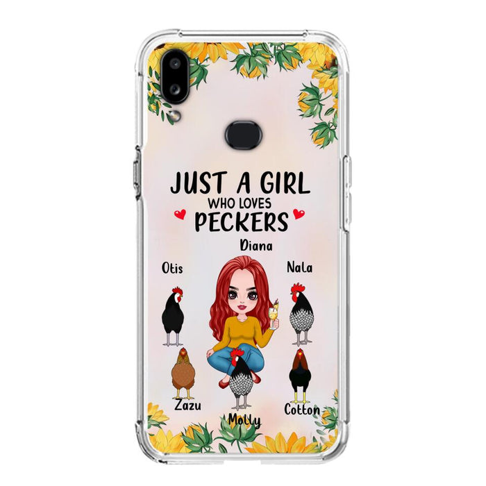 Custom Personalized Chickens Phone Case - Up to 5 Chickens - Just A Girl Who Loves Peckers