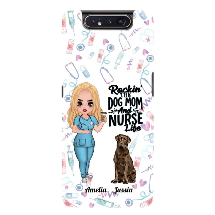 Custom Personalized Nurse Dog Mom Phone Case - Upto 5 Dogs - Gift Idea For Dog Lover - Rockin' The Dog Mom And Nurse Life - Case For iPhone And Samsung