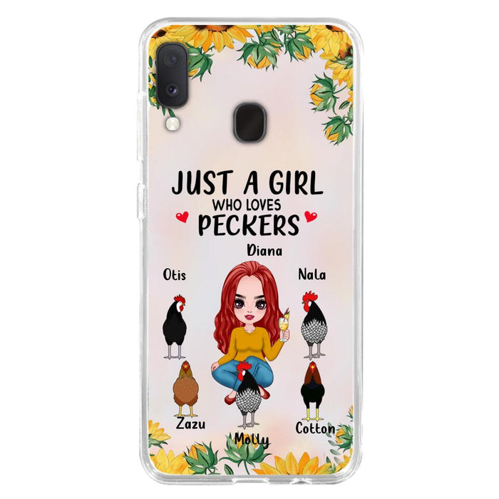 Custom Personalized Chickens Phone Case - Up to 5 Chickens - Just A Girl Who Loves Peckers