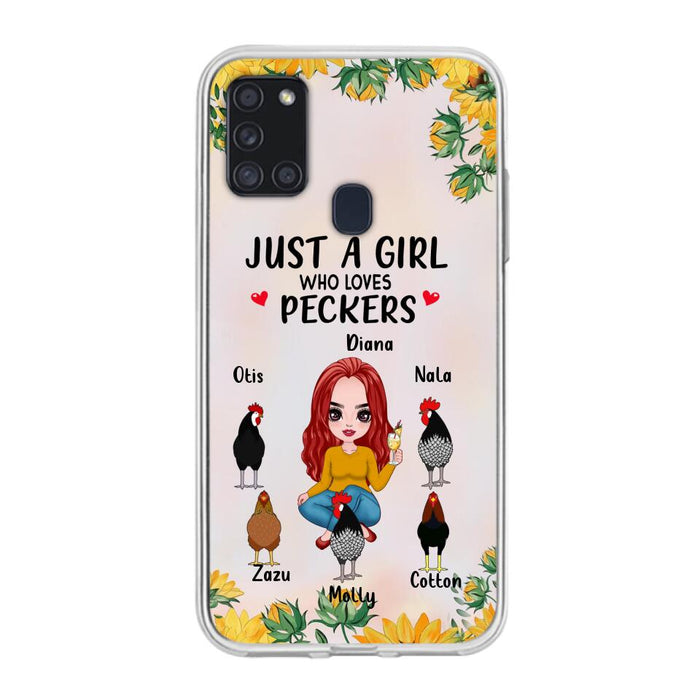 Custom Personalized Chickens Phone Case - Up to 5 Chickens - Just A Girl Who Loves Peckers