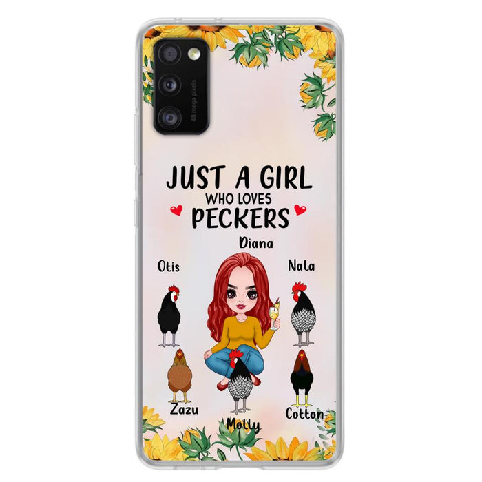 Custom Personalized Chickens Phone Case - Up to 5 Chickens - Just A Girl Who Loves Peckers