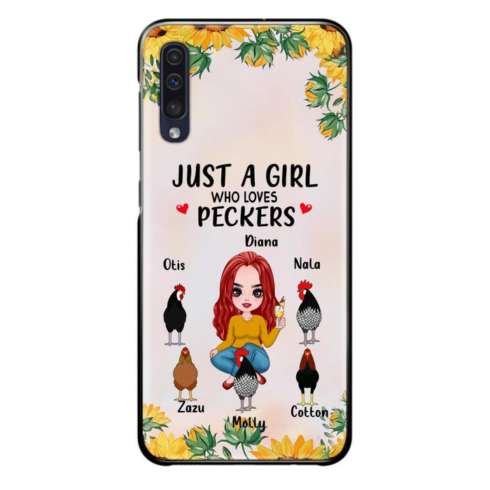 Custom Personalized Chickens Phone Case - Up to 5 Chickens - Just A Girl Who Loves Peckers