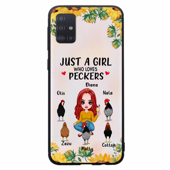 Custom Personalized Chickens Phone Case - Up to 5 Chickens - Just A Girl Who Loves Peckers