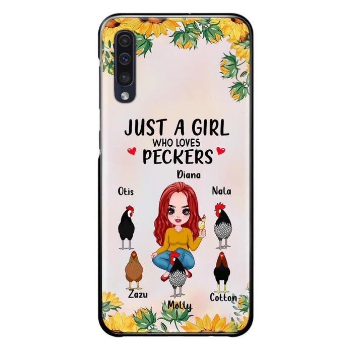 Custom Personalized Chickens Phone Case - Up to 5 Chickens - Just A Girl Who Loves Peckers