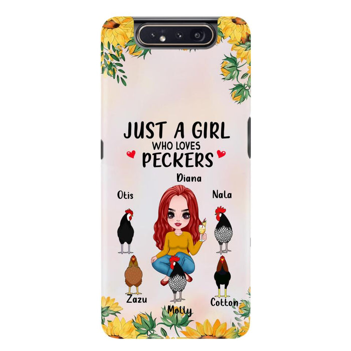 Custom Personalized Chickens Phone Case - Up to 5 Chickens - Just A Girl Who Loves Peckers