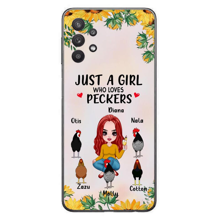 Custom Personalized Chickens Phone Case - Up to 5 Chickens - Just A Girl Who Loves Peckers