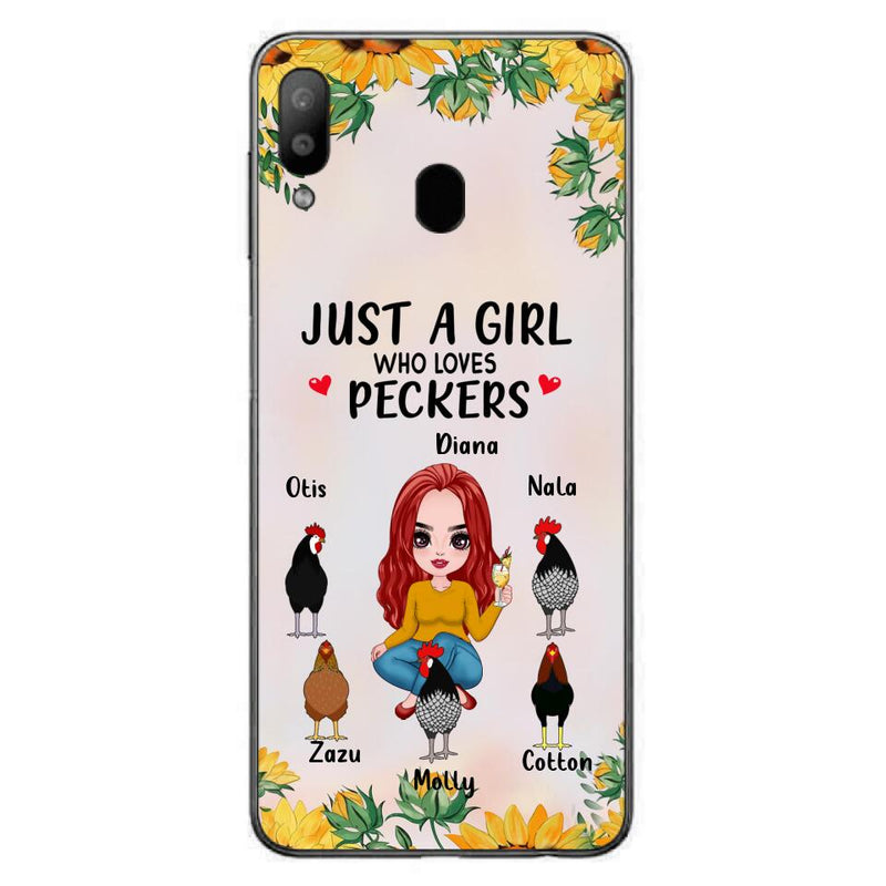 Personalized Chickens Phone Case - Up to 5 Chickens - Just A Girl Who Loves Peckers