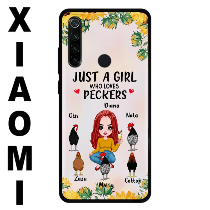 Custom Personalized Chickens Phone Case - Up to 5 Chickens - Just A Girl Who Loves Peckers