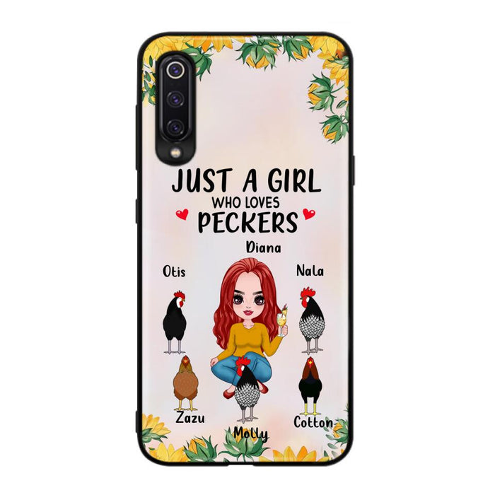 Custom Personalized Chickens Phone Case - Up to 5 Chickens - Just A Girl Who Loves Peckers