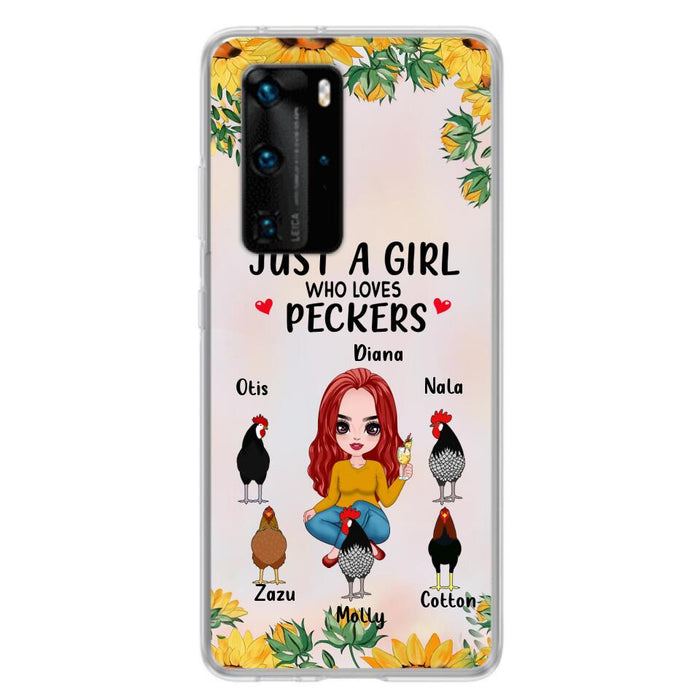 Custom Personalized Chickens Phone Case - Up to 5 Chickens - Just A Girl Who Loves Peckers