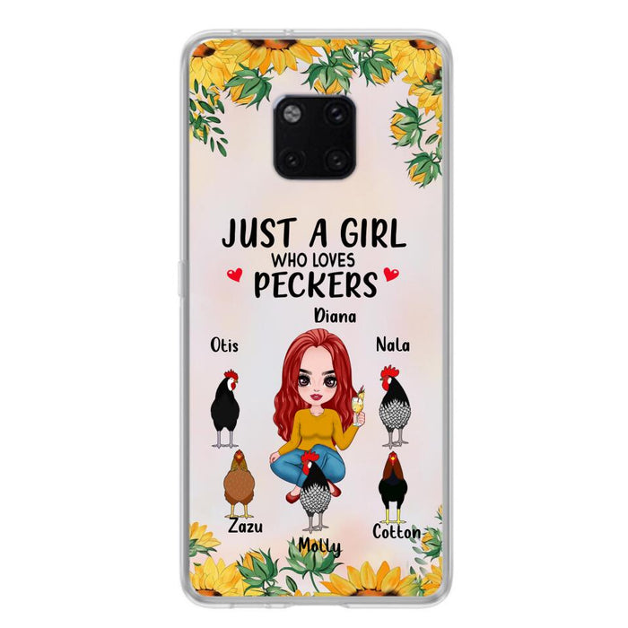 Custom Personalized Chickens Phone Case - Up to 5 Chickens - Just A Girl Who Loves Peckers